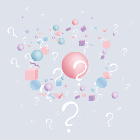 3d figures realistic vector primitives composition with question signs ,abstract minimalism with...