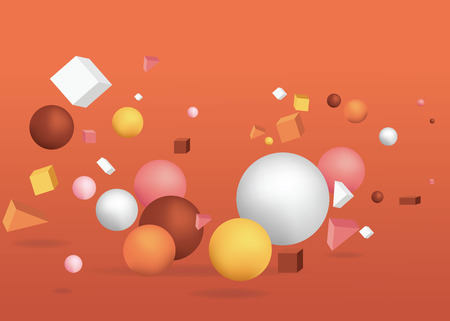 3d figures realistic vector primitives composition abstract minimalism with flying objects and  shapes in motion isolated on brown background. Material design for web and print futuristic decorationのイラスト素材