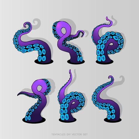 Futuristic Diy Set With Colorful Tentacles Of An Octopus Frame Ocean Motive Flat Cute Cartoon Illustration For Web And Print Cute Decoration Royalty Free Vector Graphics