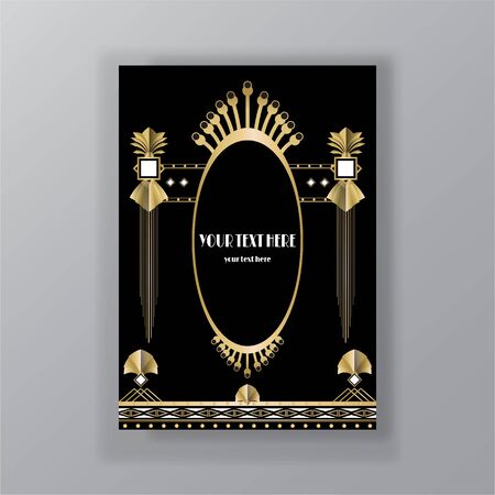 Art Deco page template, retro  style for web and print, city and the lights pattern with golden lines. Modern design for menu or flyer, luxury gentle