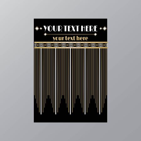 Art Deco page template, retro  style for web and print, city and the lights pattern with golden lines. Modern design for menu or flyer, luxury gentle のイラスト素材