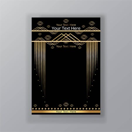 Art Deco page template, retro  style for web and print, city and the lights pattern with golden lines. Modern design for menu or flyer, luxury gentle