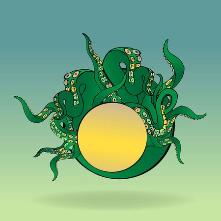 Tentacles circle label ,kawaii cute vector cartoon illustration for web and print.のイラスト素材
