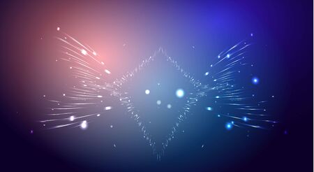 Abstract shiny lines wave, creative vector background with neon magical stars, cute futuristic background, open space design for web and print のイラスト素材