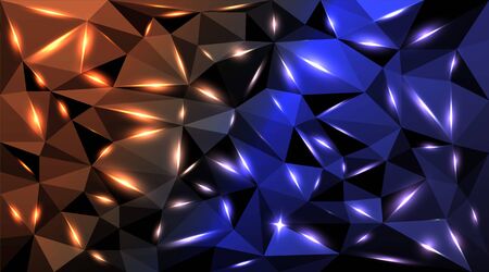 Low poly black dark-grey abstract background, polygonal shapes background triangles mosaic, for web and print, dark crystals backdrop with purple blue neon  lights.のイラスト素材