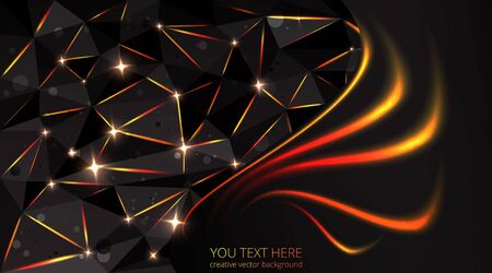 Low poly black dark-grey abstract luxury, polygonal elegant shapes background triangles mosaic, for web and print, dark crystals backdrop with neon  lights.のイラスト素材