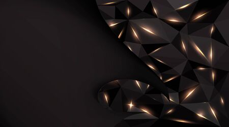 Low poly black dark-grey abstract luxury, polygonal elegant shapes background triangles mosaic, for web and print, dark crystals backdrop with neon  lights.のイラスト素材