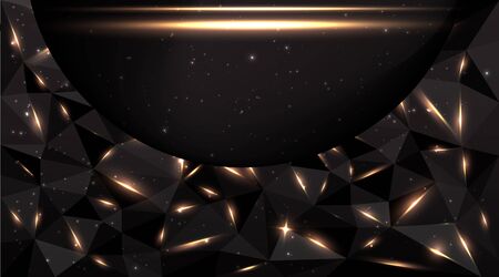 Low poly black dark-grey abstract luxury, polygonal elegant shapes background triangles mosaic, for web and print, dark crystals backdrop with neon  lights.のイラスト素材