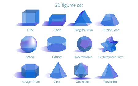 Set of transparent 3D primitives, realistic vector illustration for web and print decoration, geometric creative design のイラスト素材