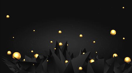 Low poly 3d elegant triangles  background with golden metal spheres, trendy luxury abstraction for web and print decoration geometric concept.のイラスト素材