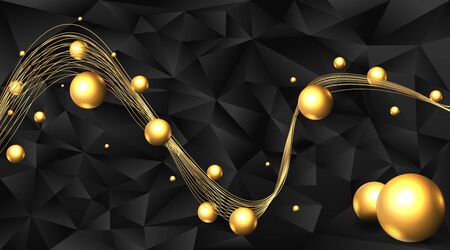 Low poly elegant triangles  background with golden metal spheres, trendy  3d luxury abstraction for web and print decoration geometric concept.のイラスト素材