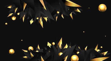 Low poly elegant triangles  background with golden metal spheres, trendy luxury abstraction for web and print decoration geometric concept.のイラスト素材