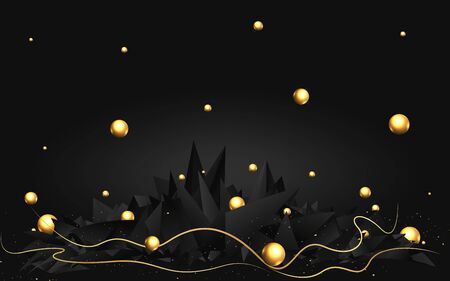 Low poly elegant triangles  background with golden metal spheres, trendy luxury abstraction for web and print decoration geometric concept.のイラスト素材