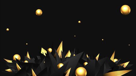 Low poly elegant triangles  background with golden metal spheres, trendy luxury abstraction for web and print decoration geometric concept.のイラスト素材