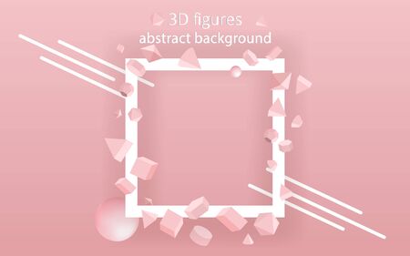Light pink 3D primitives with white frame, realistic geometric vector illustration for web and print decoration, elegant motion matte figures, creative designのイラスト素材
