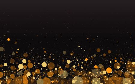 Luxury golden sparkle background, glitter magic glowing. Black and gold vector luminous dust with bokeh. Birthday cards, valentine day, wedding invitations, Christmas party poster for web and print のイラスト素材