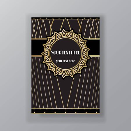 Art Deco ,Art novo style page template  luxury elegant lines texture geometric vintage Gatsby concept, golden black. Modern design for menu or flyer, luxury for web and print invitationのイラスト素材