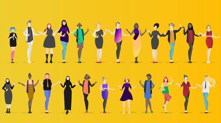 Different women. Various international females form around the world. Diverse cultures modern girls young and adult, Arabic, American, African, European, Indian and more. For web and print decoration.のイラスト素材