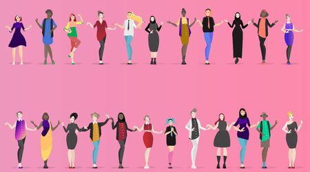 Different women. Various international females form around the world. Diverse cultures modern girls young and adult, Arabic, American, African, European, Indian and more. For web and print decoration.のイラスト素材