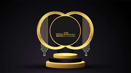 Golden black luxury stage and podium, for winner or product, clean minimal abstract geometric background popular concept. Scene for awards on website in modern, trendy futuristic design. 3d Vector.のイラスト素材