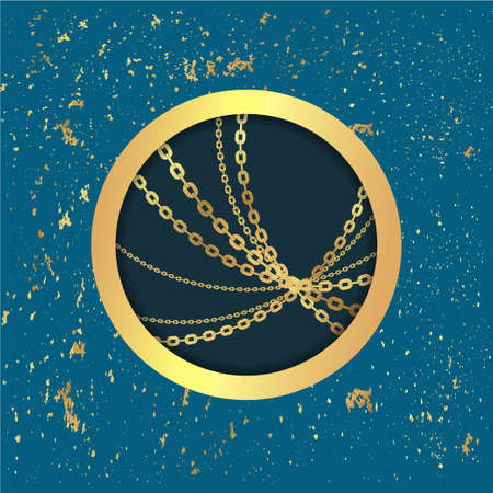 Metallic golden stage realistic, round platform and realistic frame minimal background, 3d scene for product presentation or mockup. Sale promo podium, for winner, advertising.のイラスト素材