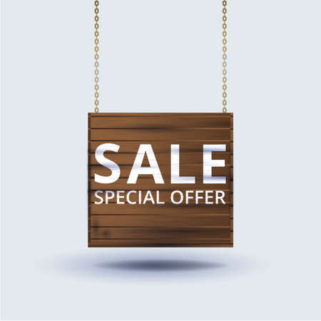 Set of woden boards, wooden signs collection, set of wooden banners with chains, old wood. Notice and information theme ribbons collection, illustration, signboards hanging on ropes, bar and saloonのイラスト素材