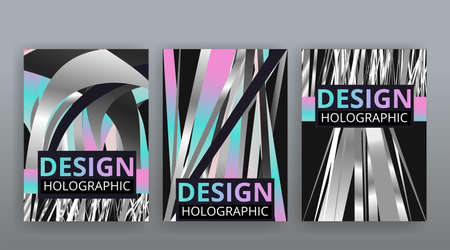 Holographic abstract page templates set, retro wave glitch creative hipster neon and pastel gradient...