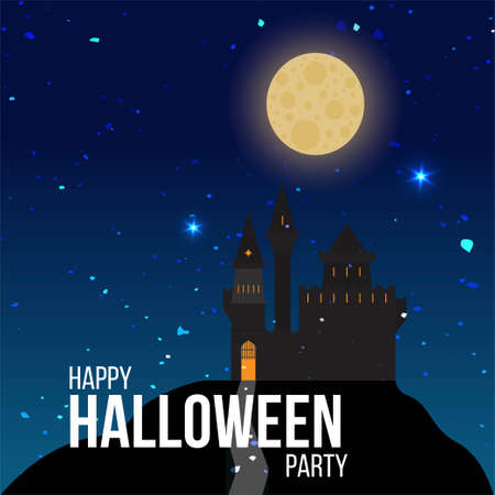 Halloween sale or party event with full moon and castleのイラスト素材