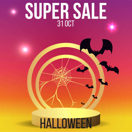 Halloween sale or party event with bats and golden stageのイラスト素材