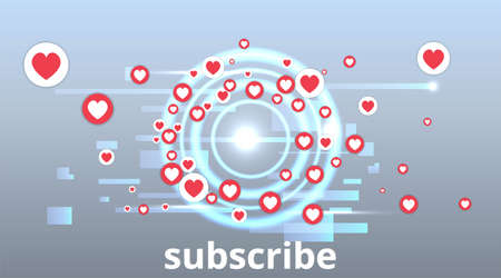 Abstraction with likes and hearts, Streaming preview template, 3d love, happy live, social media concept with media icons, chat box and, creative design, cute multimedia vectorのイラスト素材