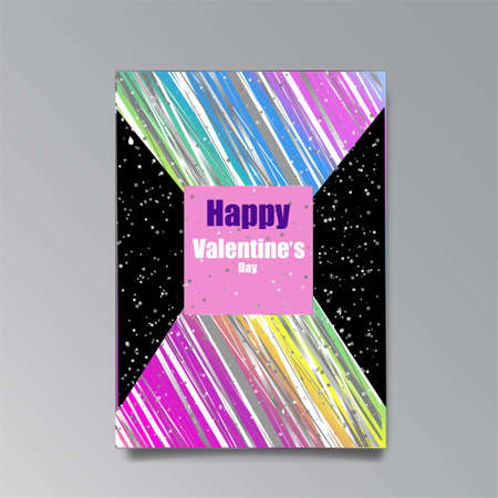 Abastract Valentine's Day page desing for web and print, with heart and stars, love concept, young colorful invitation design.のイラスト素材