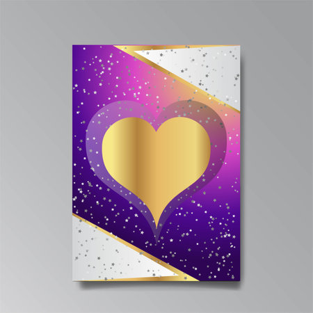 Abastract Valentine's Day page desing for web and print, with heart and stars, love concept, young colorful invitation design.のイラスト素材