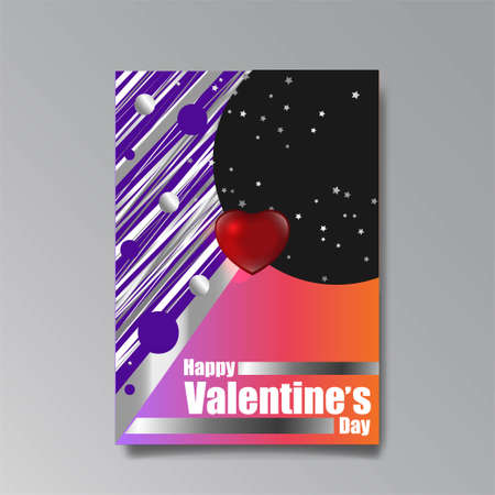 Abastract Valentine's Day page desing for web and print, with heart and stars, love concept, young colorful invitation design.のイラスト素材