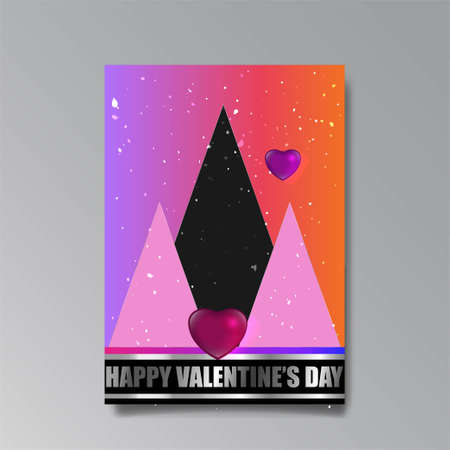 Abastract Valentine's Day page desing for web and print, with heart and stars, love concept, young colorful invitation design.のイラスト素材
