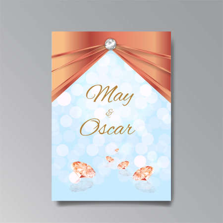 Art Deco with wedding rings invitation, golden, white light beige luxury elegant retro style. Save the date poster, geometric greeting card invite. Modern abstract vector illustration design and bokehのイラスト素材