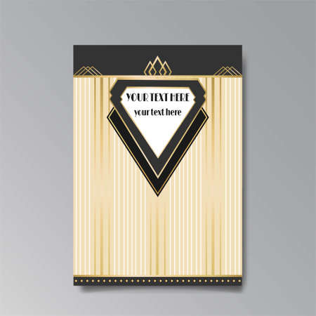 Art Deco, Art Nuevo wedding invitation, golden, white light beige luxury elegant retro style. Save the date poster, geometric greeting card invite. Modern abstract vector illustration design, menuのイラスト素材