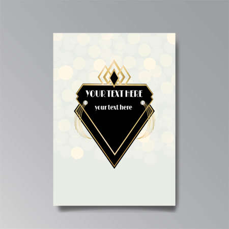 Art Deco, Art Nuevo wedding invitation, golden, white light beige luxury elegant retro style. Save the date poster, geometric greeting card invite. Modern abstract vector illustration design, menuのイラスト素材