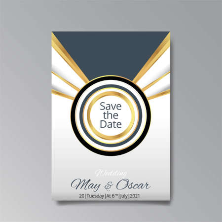 Art Deco, Art Nuevo wedding invitation, golden, white light beige luxury elegant retro style. Save the date poster, geometric greeting card invite. Modern abstract vector illustration design, menuのイラスト素材