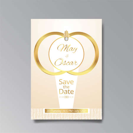 Art Deco, Art Nuevo wedding invitation, golden white luxury elegant retro style. Save the date poster, geometric greeting card invite. Modern abstract elements vector illustration design, menu, coverのイラスト素材