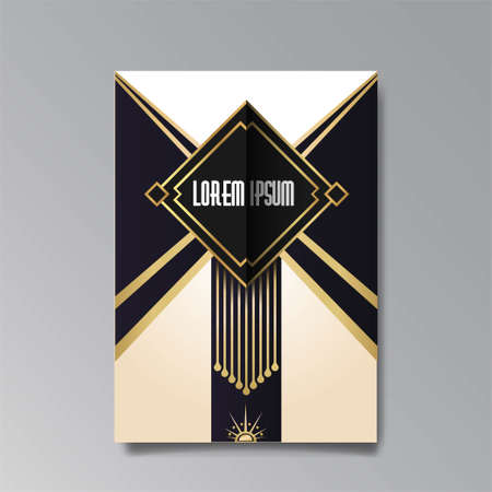 Art Deco, Art Nuevo wedding invitation, golden, white light beige luxury elegant retro style. Save the date poster, geometric greeting card invite. Modern abstract vector illustration design, menuのイラスト素材