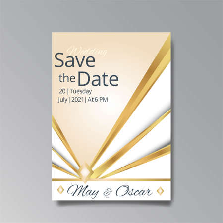 Art Deco, Art Nuevo wedding invitation, golden, white light beige luxury elegant retro style. Save the date poster, geometric greeting card invite. Modern abstract vector illustration design, menuのイラスト素材