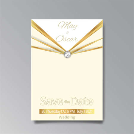 Art Deco, Art Nuevo wedding invitation, golden, white light beige luxury elegant retro style. Save the date poster, geometric greeting card invite. Modern abstract vector illustration design, menuのイラスト素材