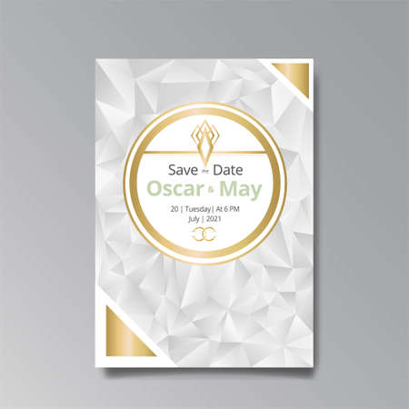 Art Deco, Art Nuevo wedding invitation, golden, white light beige luxury elegant retro style. Save the date poster, geometric greeting card invite. Modern abstract vector illustration design, menuのイラスト素材