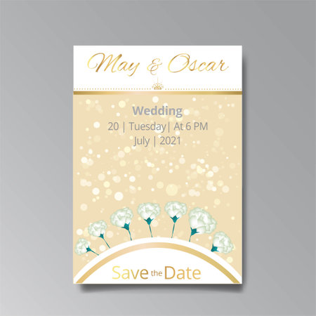 Art Deco, floral wedding invitation, golden beige luxury elegant retro. Save the date poster, geometric greeting card invite. Modern abstract elements vector illustration design with roses and bokehのイラスト素材