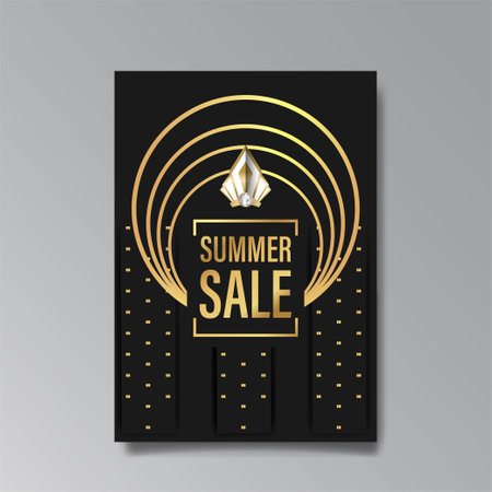 Luxury abstract Sale brochure template. Art deco elegant banner, premium promo background for holiday, with gold. Shiny Vector illustration.のイラスト素材
