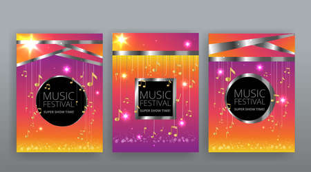 Show time, Cinema and Theater beautiful flyer. Shining light bulbs vintage and luxury festival flyer templates, golden realistic vector, music glowing vintage poster designのイラスト素材