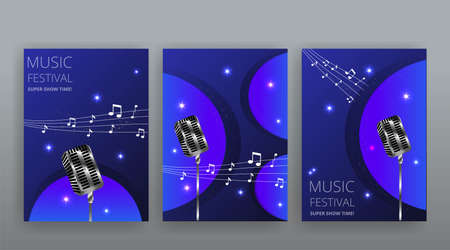 Show time, Cinema and Theater hall with seats violet blue velvet curtains. Shining light bulbs vintage and luxury festival flyer templates, golden realistic vector, music glowing vintage poster designのイラスト素材