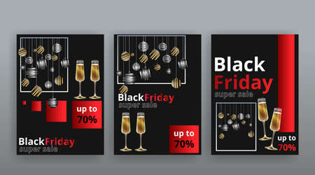 Black Friday luxury concept, Super Sale promo Xmas background. Golden text lettering. New Year and Christmas design. vector illustrationのイラスト素材