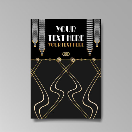 Art Nuevo luxury template golden-black, A4 page, menu, card, invitation, lines flowers and city lights a Modern, Art Novo / Deco style, Romantic floral motive, elegant geometric beautiful backgroundのイラスト素材