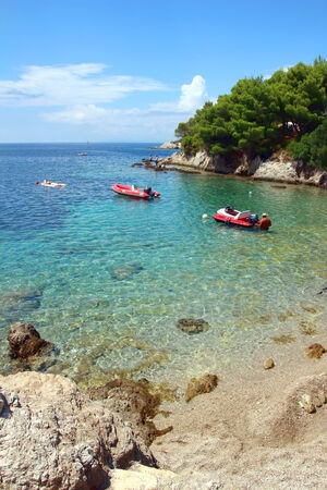 Boats on Adriatic Sea on Peljesac, Zuljana. Croatiaの写真素材